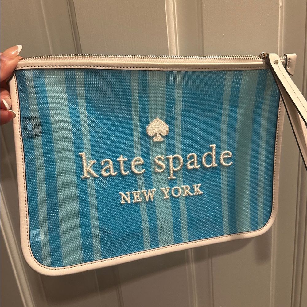 Kate Spade Blue and White Striped Clutch